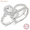 Rings Newshe 2 stuks Sterling Sier Engagement Ring Enhancer Wedding Band For Women Pear Cut AAAAA Zirkon Sieraden Maat 413