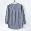 Çin tarzı keten erkek tişört gevşek rahat 9/4 uzun kollu pamuk keten kıyafetler bahar/yaz vintage küçük gömlek üst