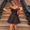 Casual Dresses Elegant Black Off Shoulder Mini Dress Party Club Outfits For Women A-Line Sleeve Sexig backless slip Slim