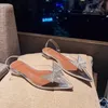Nuove SCARPE PIATTE CON FIOCCO strass sandali a punta con tacco in cristallo trasparente in PVC stile fata 240129