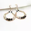 Dangle Earrings 2024 Est Fashion Clear Crystal Water Drop For Women Long Round Black Beads Jewelry Gift