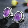 Stud Natural 8x10MM Amethyst Stud Earring 925 Sterling Silver Earrings for Women Simple Vintage Jewelry Anniversary Gift YQ240129