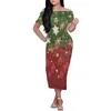 Partykleider Rotes elegantes Ballon- und Schneeflockenkleid Polynesian Christmas Elements Print Kurzarm weg von der Schulter Sexy