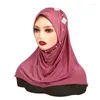 Abbigliamento etnico Hijab musulmano Perla sintetica Foulard arabo per le donne Colore solido Hijab Testa avvolgente Sciarpa Scialle Tacchino Bandana Decor