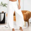 Pantalon asymétrique en coton pour femmes, jambes larges, couleur unie, basique, décontracté, ourlet tulipe, taille élastique, coupe ample, tenue quotidienne