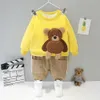 Bébé garçons filles vêtements automne hiver costume pour enfants dessin animé ours pull plus velours chaud velours côtelé pantalons bébé deux pièces costume 240123