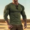 Men's T Shirts Round Neck Solid Tech 7 Polyester Spandex Long Sleeve Men Loose Fit Athletic Tops For Casual