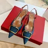 Designer high heels red shiny sandals thin heels black metal buckle shoes bare colored Women formal shoes rivet sandals high heels