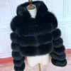%100 kış kadınlar gerçek tilki kürklü kalın sıcak yüksek kaliteli tam kollu doğal kürk moda kapşonlu kısa ceket 240125