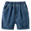 2024 Zomer Kinderen Jongens Shorts Katoen Elastische Taille Baby Denim Solid Pocket Casual Veelzijdige Jonge Kinderen Jeans 240124