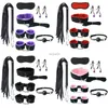 Adult Toys Sex Restraints Slave Bondage Strap Plush Handcuffs Nipple Clamp Love Rope Eye Blinder Mouth Gag Leather Whip Gear Adult Game Set