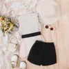 Clothing Sets Girls Summer Outfit Fashion Kid Children Solid Color Tank Tops And Elastic Shorts Belted Vest Coat Hat 4pc