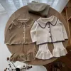 Zestawy odzieży 7467 Zestaw odzieży dla niemowląt 2023 Attumn Infant Shell Knitted Suit Contrast Cardigan+ Bell Bottoms Dwuczęściowy garnitur Girl Dasual Girl