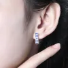 Charm Lab Created Blue Sapphire Clip Boucles d'oreilles pour femmes Girl Girl Real Sterling Sier Créé des boucles d'oreilles en saphir pour la fête de mariage