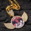 Halsband Uwin Custom Photo Pendant With Picture Charm Necklace Round och Wing Men hiphop smycken för gåva tenniskedja