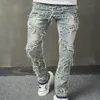 Vintage Casual Men denimbyxor Stylish Loose High Street Man Stapled Straight Jeans Byxor 240125