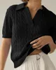 Pulls pour femmes Casual Câble Noir Tricot Lâche Pull à manches courtes Printemps Été 2024 Solide Mode Doux Revers V Col Pull Top Y2K