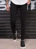 Jeans masculinos homens empilhados algodão preto moda legal streetwear y2k estreita perna denim calças namorado plus size punk magro ajuste calças