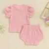 Ensembles de vêtements pour bébés filles, tenue 2 pièces, couleur unie, t-shirt à manches courtes et short élastique, ensemble de vêtements d'été mignons