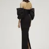 Modern 2024 Black Evening Formal Dresses Off the Shoulder Satin Sheath Ankle-Length Prom Party Gowns Arabic Robe De Soiree