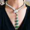 Set blu smeraldo verde rubino rosso perline colorate orecchini lunghi con nappa serpente collana girocollo designer di lusso set di gioielli da donna per la festa
