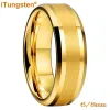 Anéis itungstênio 6mm 8mm noivado casamento banda banhado a ouro anel de dedo de tungstênio para homens mulheres casal moda jóias conforto ajuste