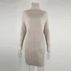 Weiße Rollkragen-Strickkleider für Damen, Winter, Herbst, übergroßes Pulloverkleid, modisches Langarm-Minikleid, lässige Strickwaren 240119