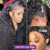 Perucas de cabelo humano encaracolado para mulheres 6 Water Wave Lace Front Wig 5 fechamento 13 4 360 HD Frontal Deep 240126