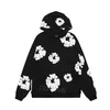 Falection Denim Flower Black Mens and Womens Puff Printed the Cotton Wreath Puff Printed Distressed Hoodie Sweatshirt Men Top shirts