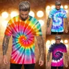 Herr t-skjortor t-shirts ungdomar snyggt tie-dye tryck kort ärm tee skjorta klassisk lös crewneck sport tees sommar hawaiian casual wear