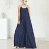 Casual Dresses Women Loose Fit Dress Soft tyg maxi Elegant med spaghettirem rygglös design för fast färg