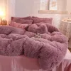 Luxury Winter Warm Long Plush Pink Bedding Set Queen Mink Velvet Double Däcke Cover Set med monterad ark värme täcke täcker 240127