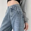 OUSSYU Jeans Mujer Pantalones de pierna ancha Mamá Mujer Negro Azul Jean Pantalones de cintura alta Mujer Ropa de marca Pantalones Spodnie Damskie 240125