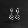 Dangle Earrings XSL JIAMEI S925 Sterling Silver Love Heart Checkerboard Black And White Dripping Oil Women's Fine Jewelry Gift