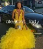 Robes de bal d'anniversaire sirène scintillantes jaunes pour femmes jupe à volants en cristal de luxe robe de soirée d'anniversaire vestidos de noche