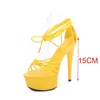 Sandaler Super High Heel Fish Mouth Strap 13cm15cm Stiletto Shoes Women Model T-Stage Nightclub Sexiga märken Sshoes för damer