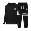 Men's Tracksuits 2023 Autumn/Winter Three Bar NY Casual Sports Set Two Piece Men's Fashion Edition Youth Round Neck Sweater SetL24