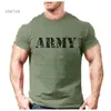 T-shirts hommes 2021 Mode Armée Lettre T-shirt imprimé Hommes Casual Couleur Solide Exercice Sportswear Tshirt Tendance Mâle Rétro T-shirt