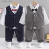 Ensembles de vêtements 2023 nouveaux enfants couleur unie Plaid gentleman costume ensemble garçon cravate chemise pantalon trois pièces ensemble enfants bébé robe formelle