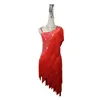 Stage Wear Robe de danse latine rouge professionnelle sexy femme jupe à franges cabaret balle pratique vêtements féminins costume de bal samba