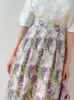 Skirts SuyaDream Long Pleated Skirt For Woman Real Silk Floral Printed Elastic Waist Chiffon 2024 Spring Summer Bottoms