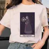 レディースTシャツの女性用タロットカードフラワーおかしな時間女性漫画ファッション夏の夏の印刷Tシャツ女性用Tシャツのトップパターン。 T240129