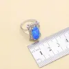 Brins Luxury 925 Silver Blue Opal Bridal Bijoux Boucles Boucles d'oreilles Bracelets Collier de mariage pendentif pour femmes