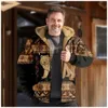 Men's Jackets Men's Long Sleeve Zipper Hoodies Parkas Coat Jacket Retro 3D Printing Street Style Winter For Men/Women Clothing Outerwear L240129