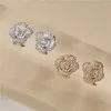 Stud Earrings Women's 18k Gold Plated Crystal Zircon Plant Flower Ear Clips Fashionable Jewelry Couple Gifts