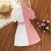 Girl Dresses Kids Casual Shirt Dress For Girls Summer 2024 Toddler Short Sleeve Patch Front Button Princess Children Clothing 2-8Y