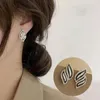 Stud Earrings Black Enamel Oil Crystal Leaf For Women Elegant Vintage Korean Fashion Small Party Plant Jewelry Gift