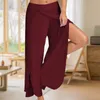 Pantalon asymétrique en coton pour femmes, jambes larges, couleur unie, basique, décontracté, ourlet tulipe, taille élastique, coupe ample, tenue quotidienne