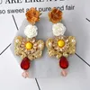 Dangle Earrings Fashion Vintage Big Water Drop Red Crystal Stone Long Flower Women Party Wedding Hanging Earring