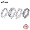 Anneaux Wostu Flower Sier Ring Rose Zircon Daisy Fleur Fleur Émail Rings Forh Fingers Original Wedding Engagement Bijoux Gift